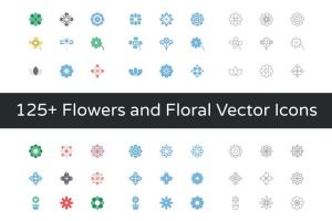 125+彩色几何矢量花卉小图标 125+ Flowers and Floral Vector Icons