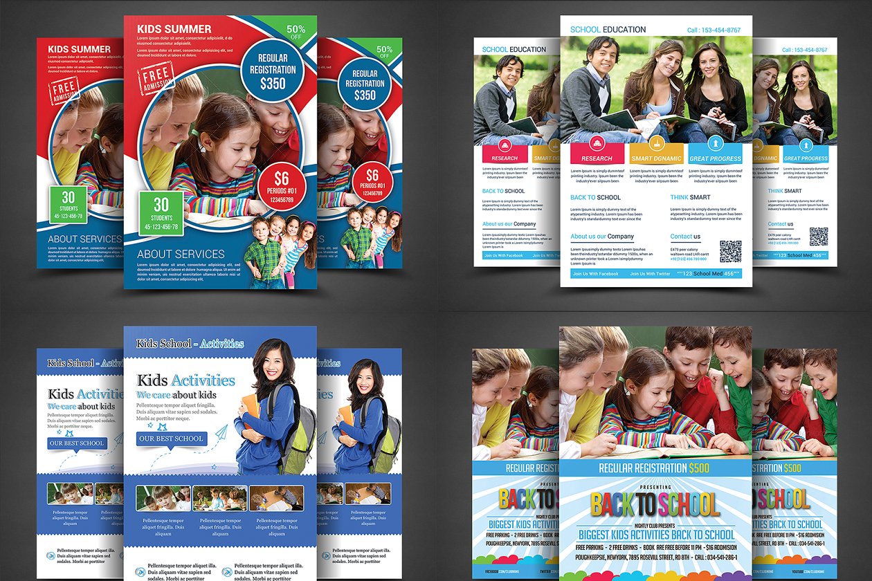 学校教育机构宣传传单模板 School Education Flyer Bundle