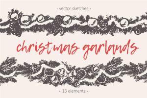 无缝的圣诞装饰花环素材 Endless Christmas garlands