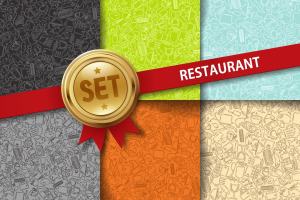 不同颜色涂鸦图标的餐厅背景  Set of doodle Restaurant backgrounds