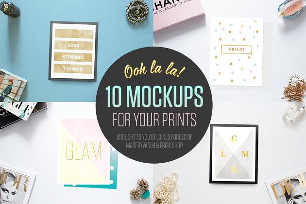 10款照片绘画设计演示样机模板 Ooh la la! 10 Mockups for your print