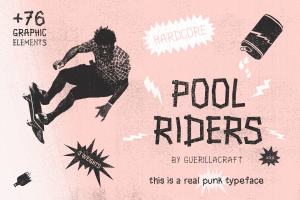 朋克滑板文化英文字体及设计元素 Pool Riders + Graphic Elements