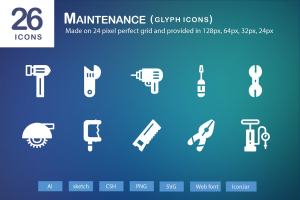 26个建筑维修工具icon图标 26 Maintenance Glyph Icons