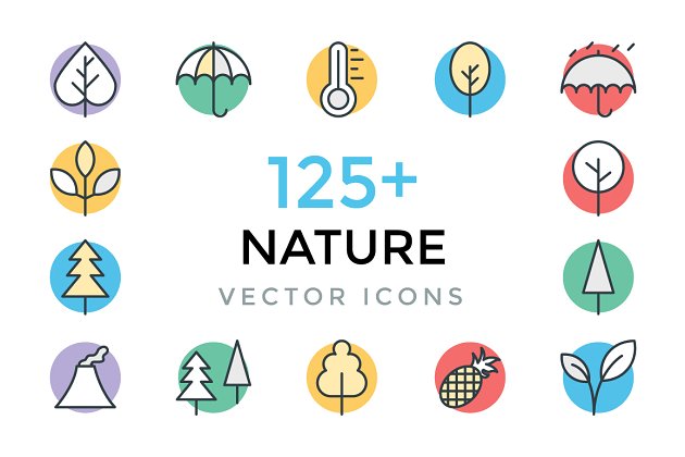 125+大自然气候相关创意矢量图标 125+ Nature Vector Icons