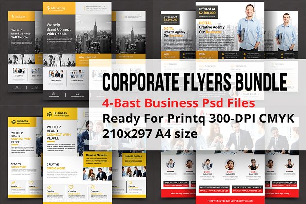 4款商业合作商业咨询服务传单模板 Corporate Flyers Bundle