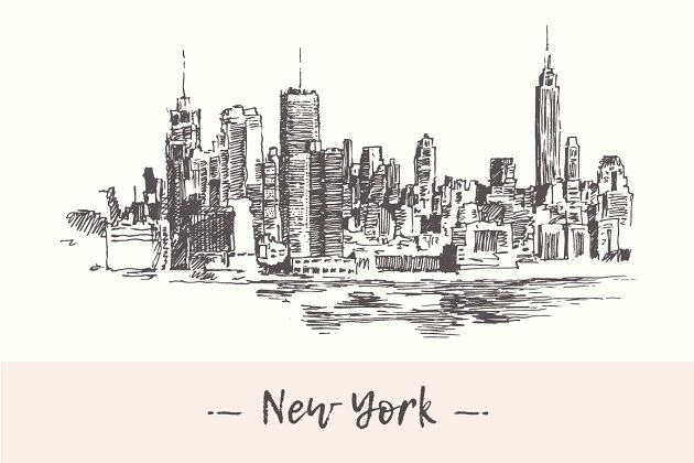 美国纽约天际线城市素描矢量元素 New York city skyline