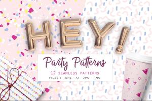 派对主题无缝图案纹理 Party Seamless Vector Patterns