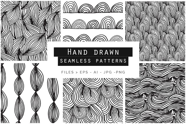 有趣的手绘涂鸦无缝矢量图案 Doodle Seamless Patterns