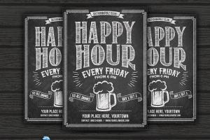 欢乐时光黑板画风格海报传单设计模板 Happy Hour Chalkboard Flyer