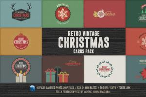 复古圣诞节日贺卡模板合集 Retro/Vintage Christmas Cards Pack
