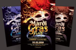 狂欢节派对活动宣传海报设计模板 Mardi Gras Party Flyer Template
