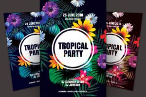 鲜花盛开春天活动海报传单模板 Tropical Party Flyer Template