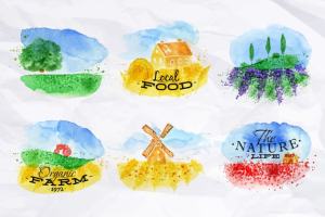 农场主题水彩符号 Symbolic Watercolor Fields