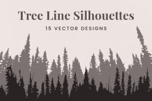 矢量森林树木线条轮廓插画 Vector Tree Line Silhouettes