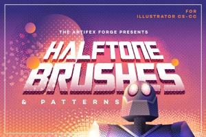 半色调AI笔刷&半色调图案纹理 Halftone Brushes + Bonus Patterns