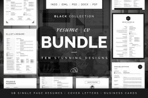经典黑配色方案简历模板合集 Black Collection – Resume/CV Bundle