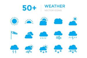 50+天气预报主题彩色平面设计图标 50+ Weather Vector Icons