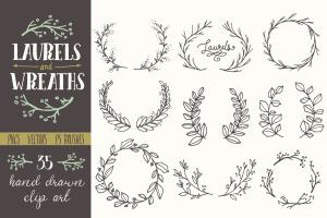 简洁且精美的花环剪贴画  Whimsical Laurels & Wreaths Clip Art