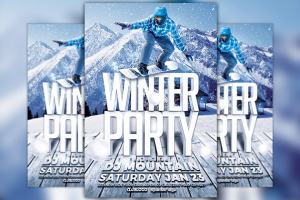 冬日滑雪俱乐部传单模板 Winter Party Flyer Template