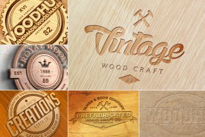 精致木纹浮雕logo样机模板 Wood Logo Mockups