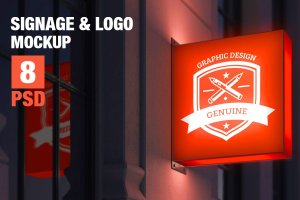 标牌和徽标设计PSD样机 Signage & Logo Mock-up