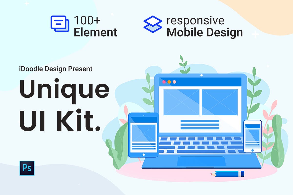 简约独特创意设计网页设计ui/ux线框图 UI Kits Web Design & Mobile Responsive
