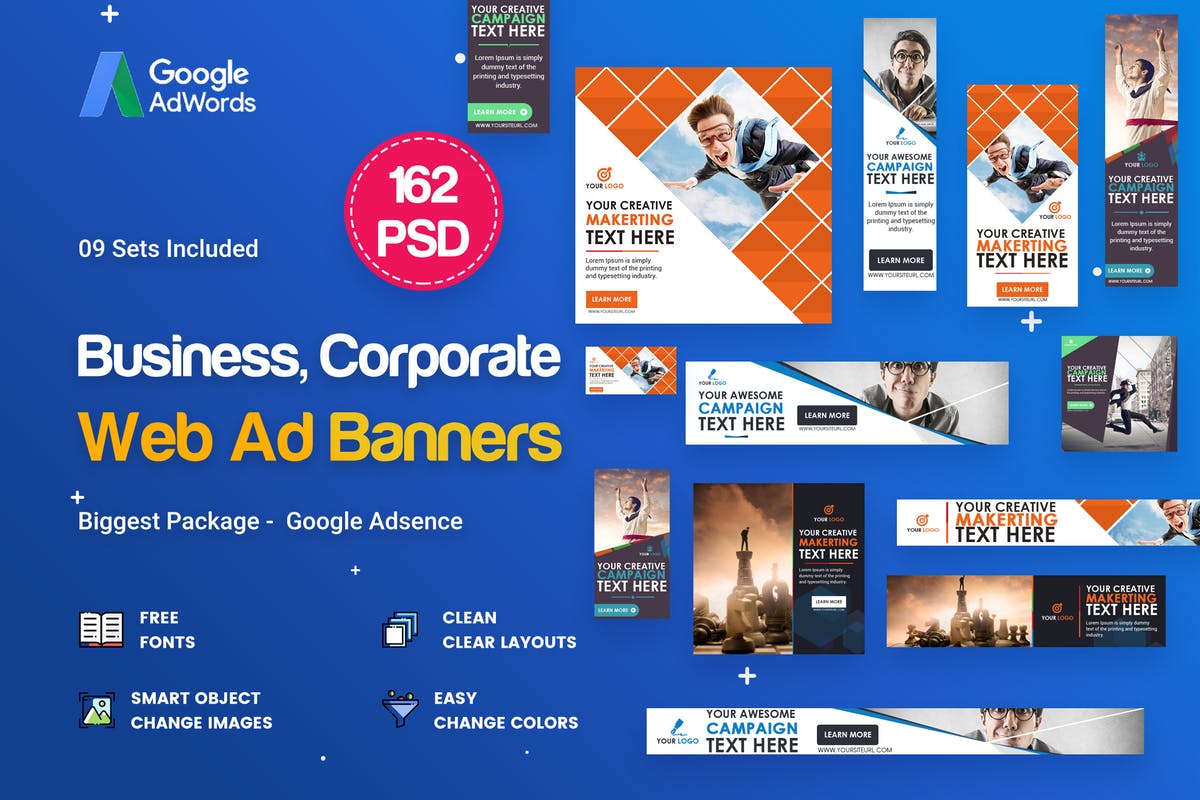 162款多用途多尺寸商业广告Banner广告PSD模板 Multipurpose, Business Banners Ad – 162 PSD
