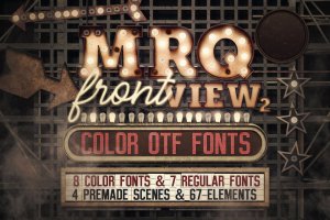 复古灯泡字体广告牌字体及设计模板 Marquee Front View – Color Fonts