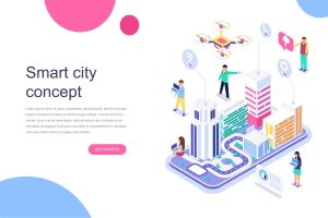智能城市规划等距概念插画 Smart City Isometric Concept