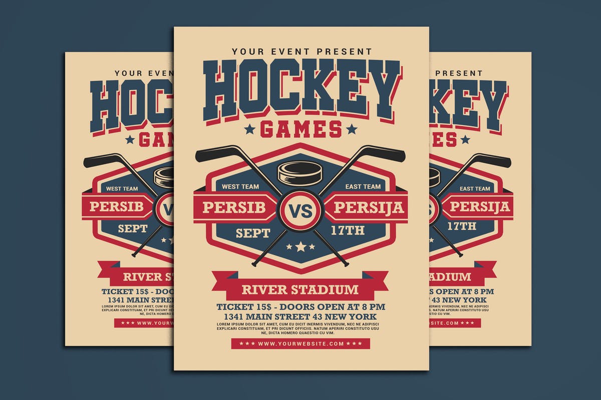 曲棍球游戏活动传单设计模板 Hockey Game Flyer