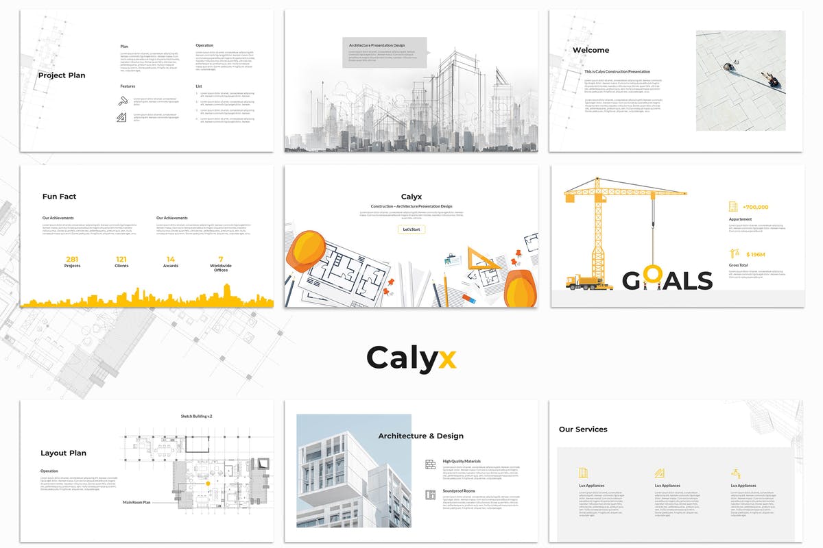 建筑项目策划展示PPT幻灯片模板 Calyx : Construction Powerpoint Presentation