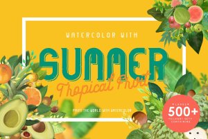夏日热带水果水彩插画 Watercolor with summer – Tropical Fruit