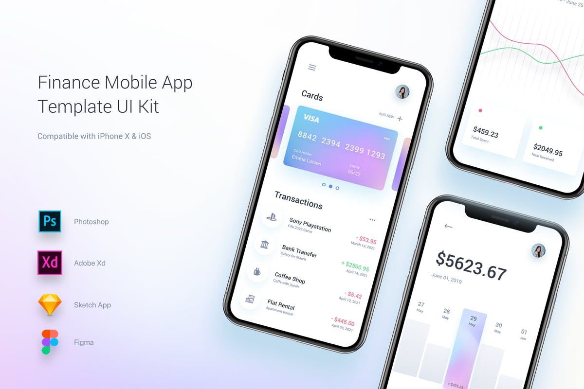 金融主题移动APP应用设计UI套件 Finance Mobile App Template UI Kit