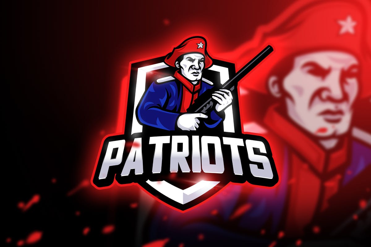 爱国者卡通形象电子竞技游戏战队队徽Logo模板 Patriots Gaming – Mascot & Esport Logo