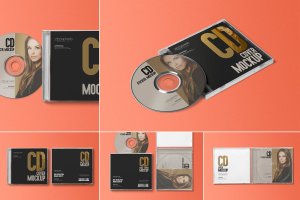 音乐CD光盘&包装盒样机 CD Label & Case Mockups