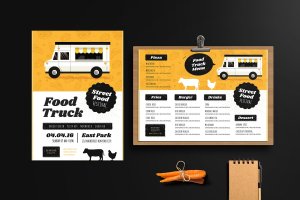 食品快餐车传单＆菜单设计模板 Food Truck Festival Flyer & Menu