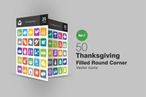 50枚满感恩节主题矢量圆角图标 50 Thanksgiving Filled Round Corner Icons