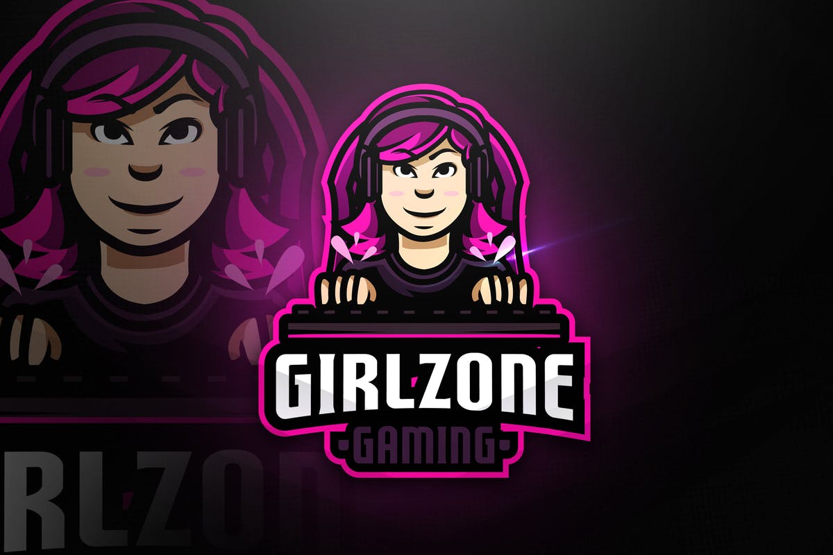 女生游戏卡通形象Logo模板 Girlzone Gaming – Mascot & Esport Logo