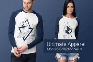 长袖T恤欧美模特上身效果服装样机模板v3 Ultimate Apparel Mockup Vol. 3