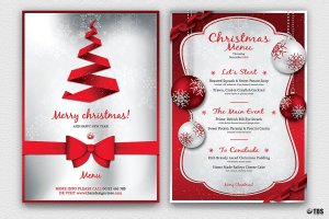 大红色圣诞菜单设计模板V4 Christmas Menu Template V4