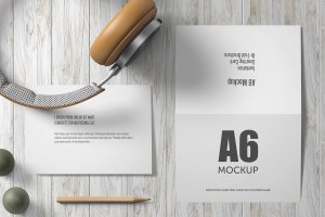 A6横向双折页贺卡/请柬样机套装V1 A6 Landscape Bi-Fold Greeting Card Mockup – Set 1