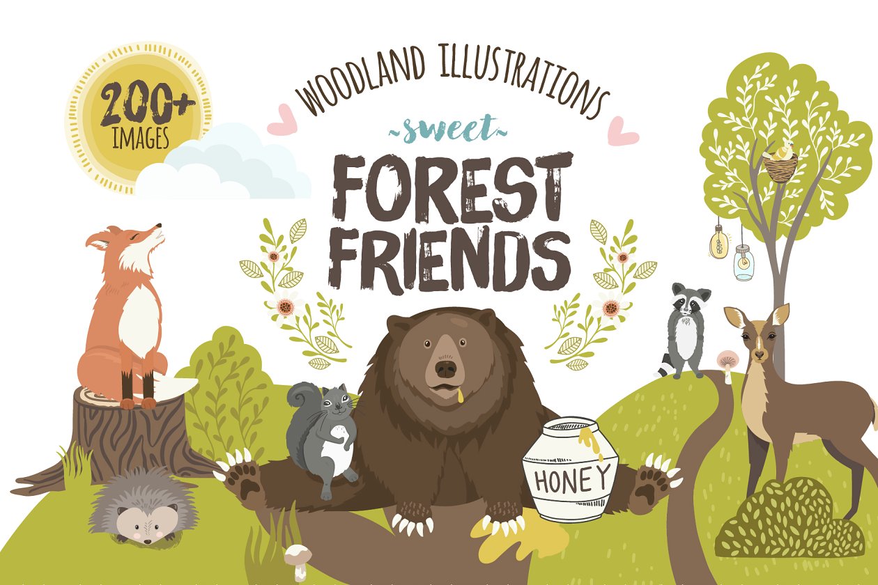 可爱卡通林地动物剪贴画 Woodland Animal Cute Characters