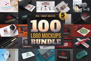 小咖下午茶：100个LOGO展示模型下载 100 Logo Mockups Bundle Vol.5–2.92 GB[psd,png,jpg]