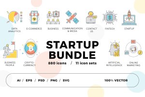 800+彩色线条矢量图标合集 Startup Bundle 800+ Icons