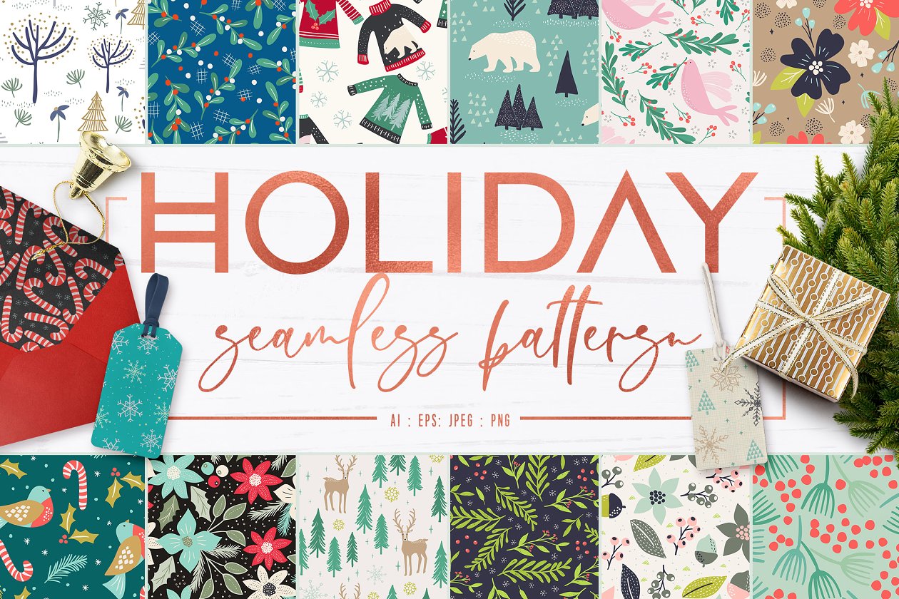 节日主题图案无缝纹理合集 Holiday Seamless Patterns