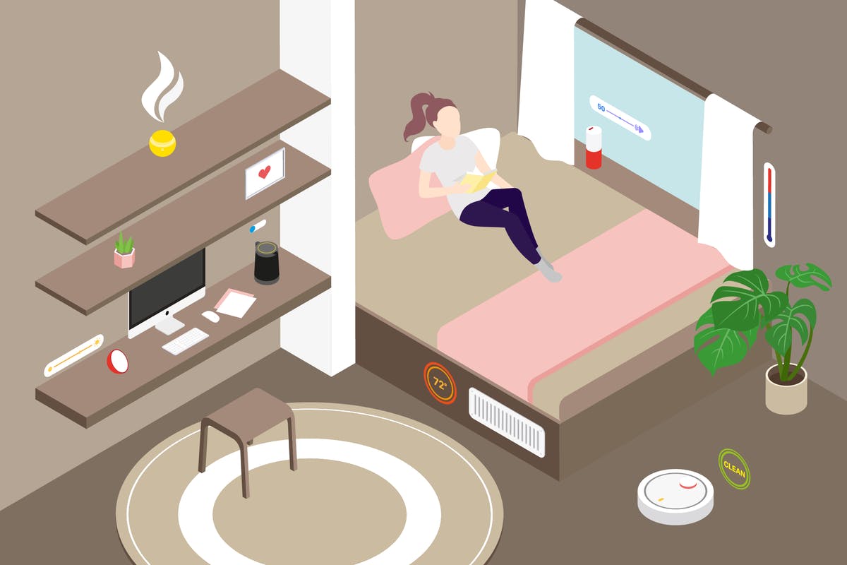 智能家居等距概念插图v1 Smart Home Livingroom Isometric Illustration