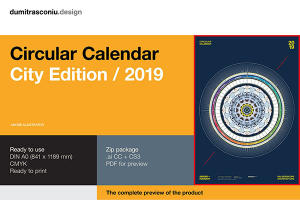 独特的2019年环形日历模板下载 Circular Calendar 2019 – City Editon [ai]