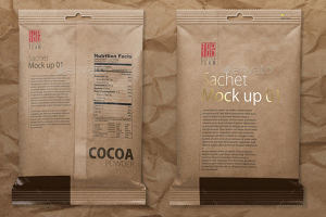 食物&饮料冲剂包装袋样机下载 Sachet Package Mockup 01 [psd]