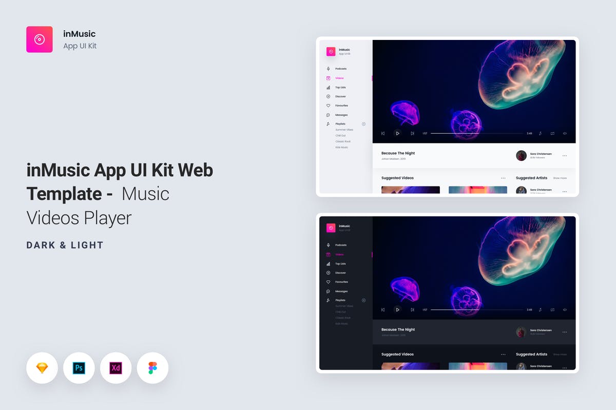 音乐网站在线视频播放器UI模板 inMusic App UI Kit Web Template – Video Player