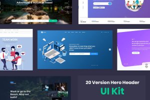 20套超级巨无霸Header网站UI模板 20 Hero Headers for Web UI Kit